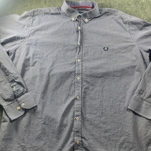 Fred Perry Blue Micro-Stripe Button-Down Shirt with Embroidered Logo